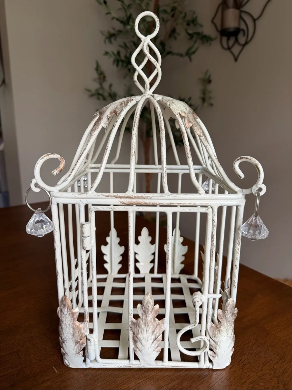 Vintage-Inspired White Decorative Metal Birdcage Accent
